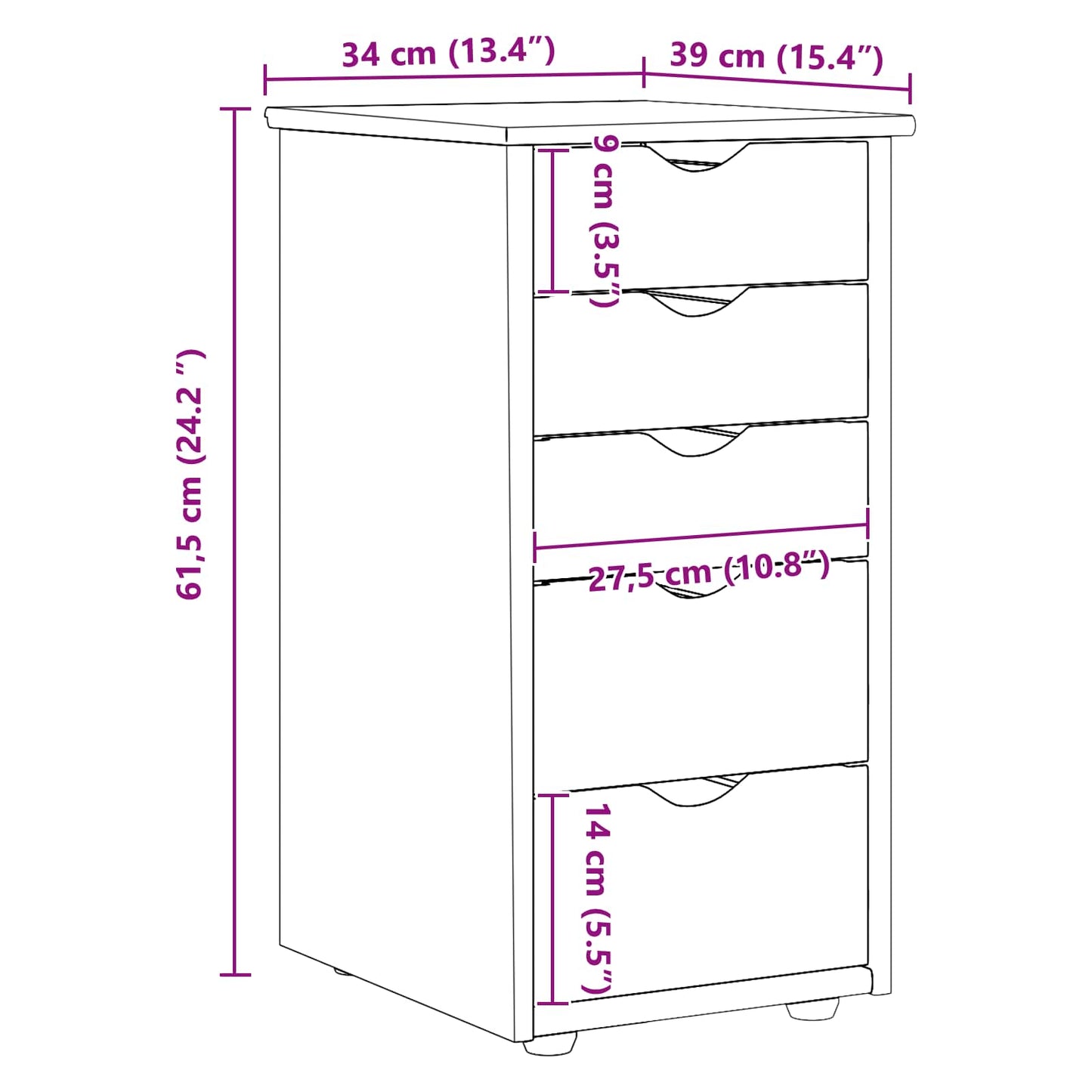 vidaXL Ντουλαπιού (Cabinet) 34 x 39 x 61,5 εκ Στερεό ξύλο πεύκου Γκρι