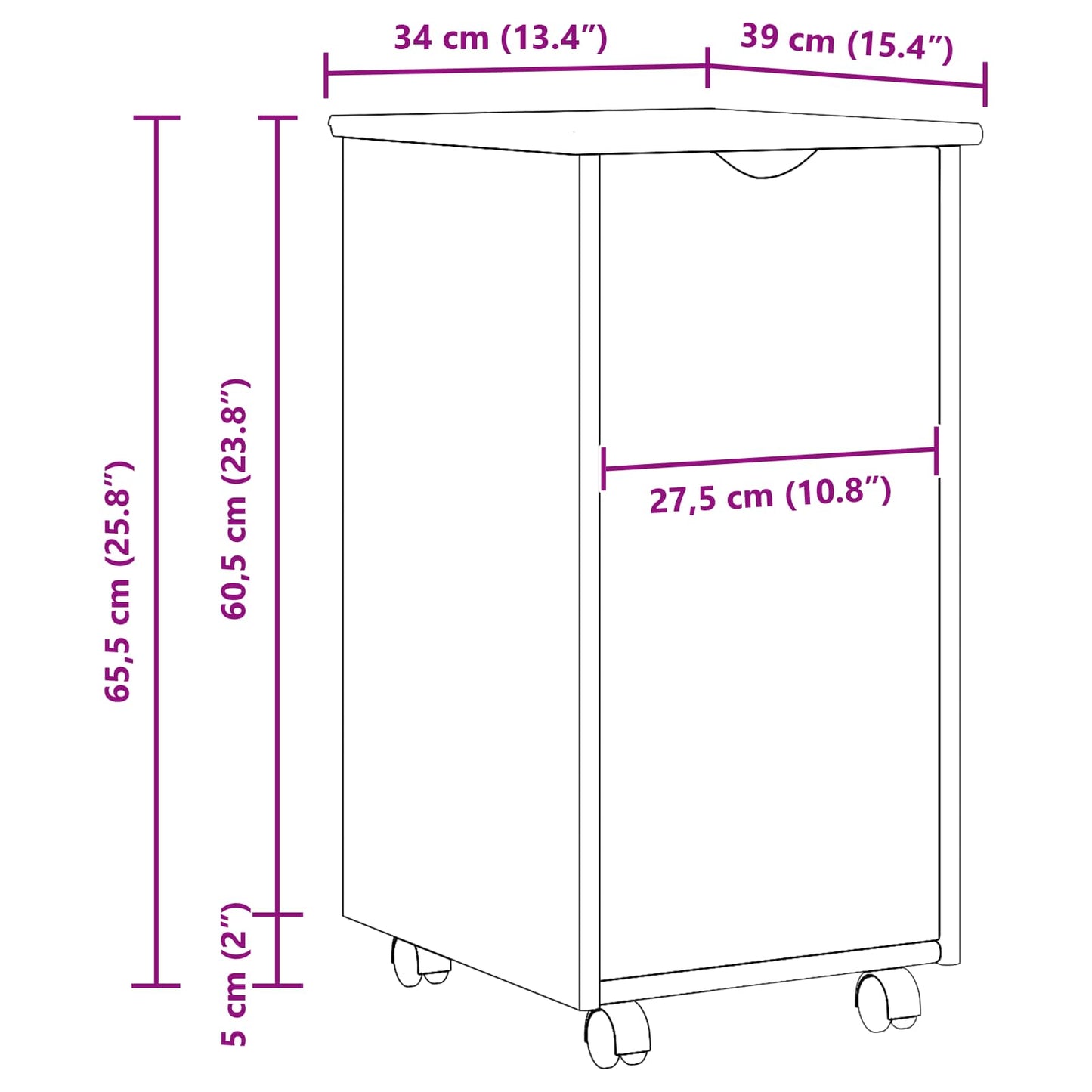 vidaXL Κινητό Ντουλάπι Λευκό 34 x 39 x 65,5 cm Στερεό ξύλο πεύκου
