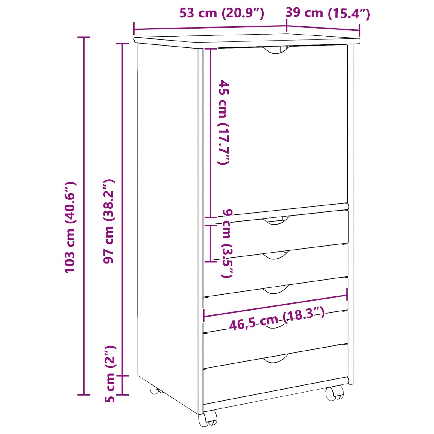 vidaXL Κινητό Ντουλάπι 53 x 39 x 103 cm Στερεό ξύλο πεύκου Μέλι Καφέ