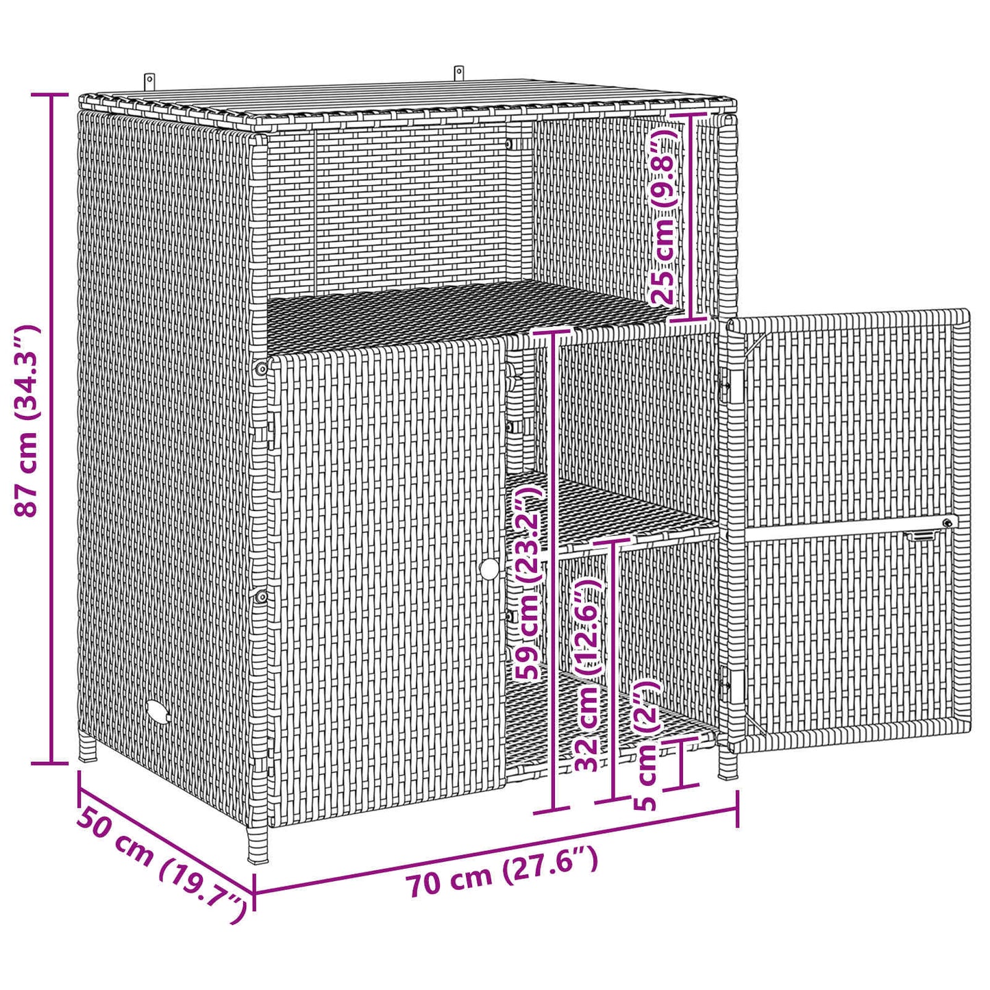 vidaXL Ντουλαπιού Μπεζ 70 x 50 x 87 εκ Πολυεστέρας και Ρόλυ Ράττεν
