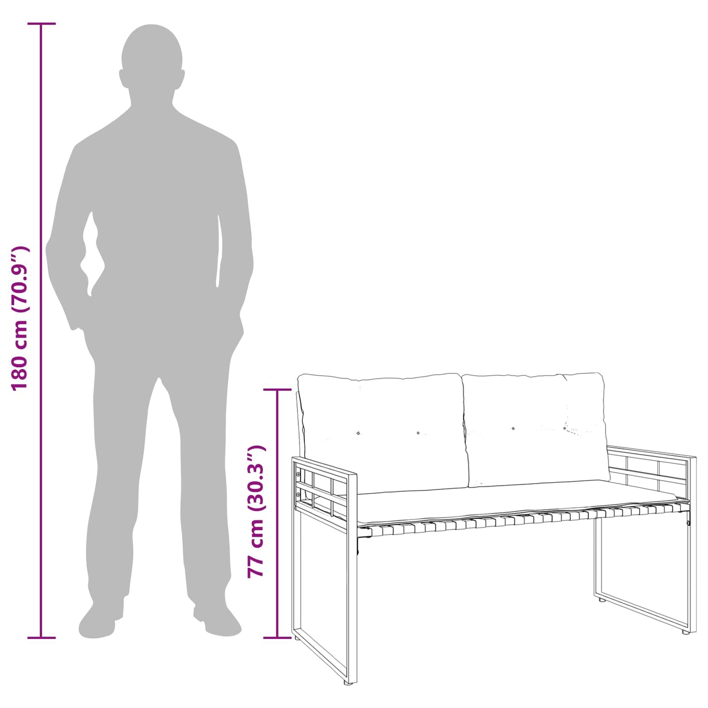 vidaXL Ξύλινο Στρώμα Παγκάκι με μαξιλάρι Κρεμ 114 x 55 x 77 εκ