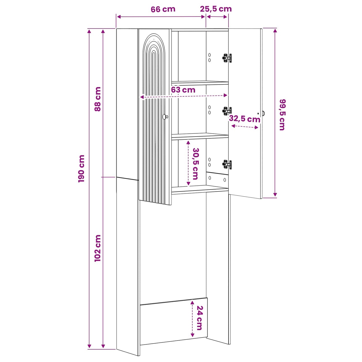 vidaXL Ντουλάπα τουαλέτας ALKMAAR Γκρι Sonoma 66 x 25,5 x 190 εκ.