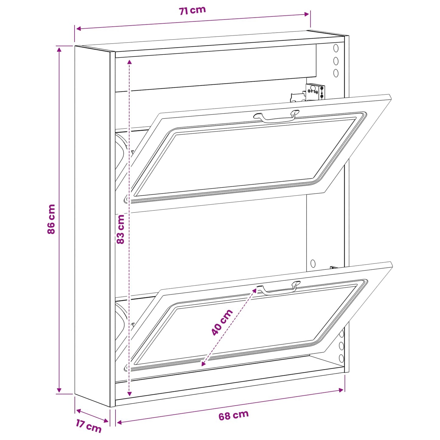 vidaXL Τοίχου Ντουλάπα Παπουτσιών UTRECHT 71 x 17 x 86 εκ.