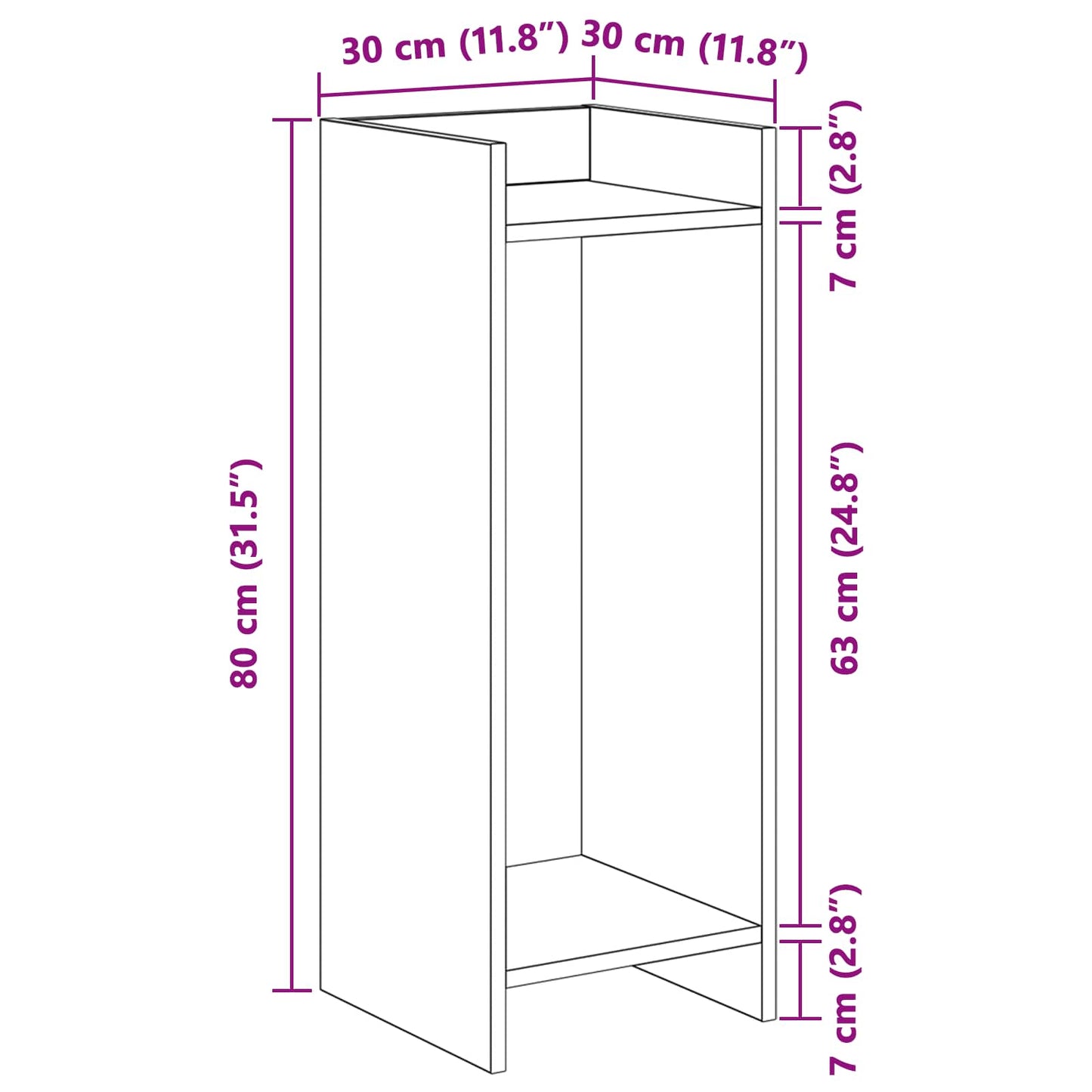 vidaXL Βάση φυτών Γκρι Sonoma 30 x 30 x 80 cm Επεξεργασμένο Ξύλο