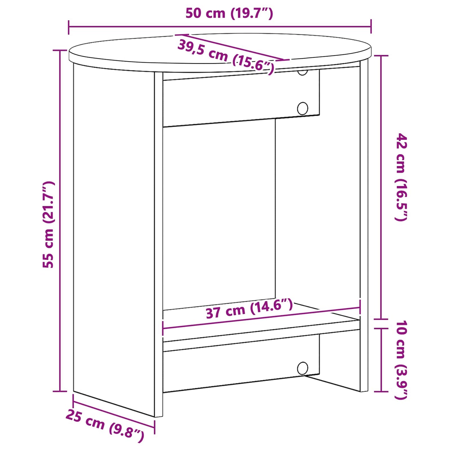 vidaXL Τραπεζάκι Πλευράς Γκρι Σκυροδέματος 50 x 39,5 x 55 εκ
