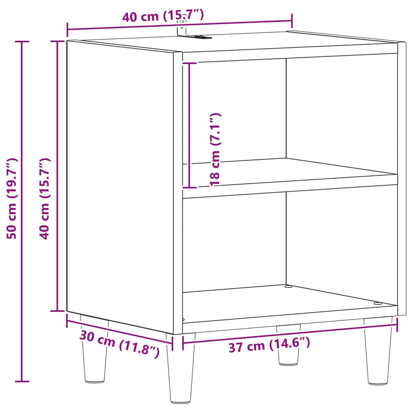 vidaXL Ντουλάπι κρεβατιού Μαύρη Οξυά 40 x 30 x 50 cm