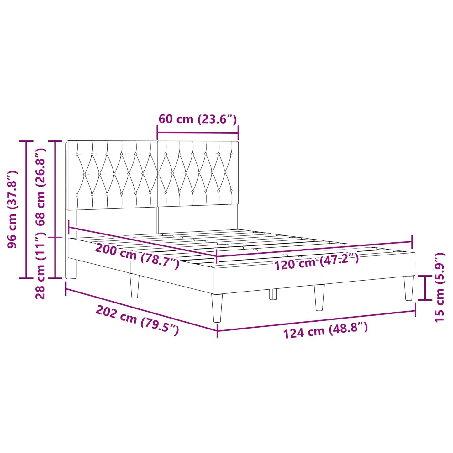 vidaXL Σκελετός Κρεβατιού με κεφαλάρι Μαύρο 120 x 200 cm Βελούδο