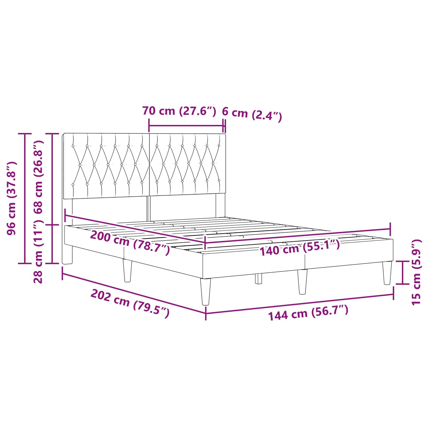 vidaXL Σκελετός Κρεβατιού με κεφαλάρι Μπλε 140 x 200 cm Βελούδο