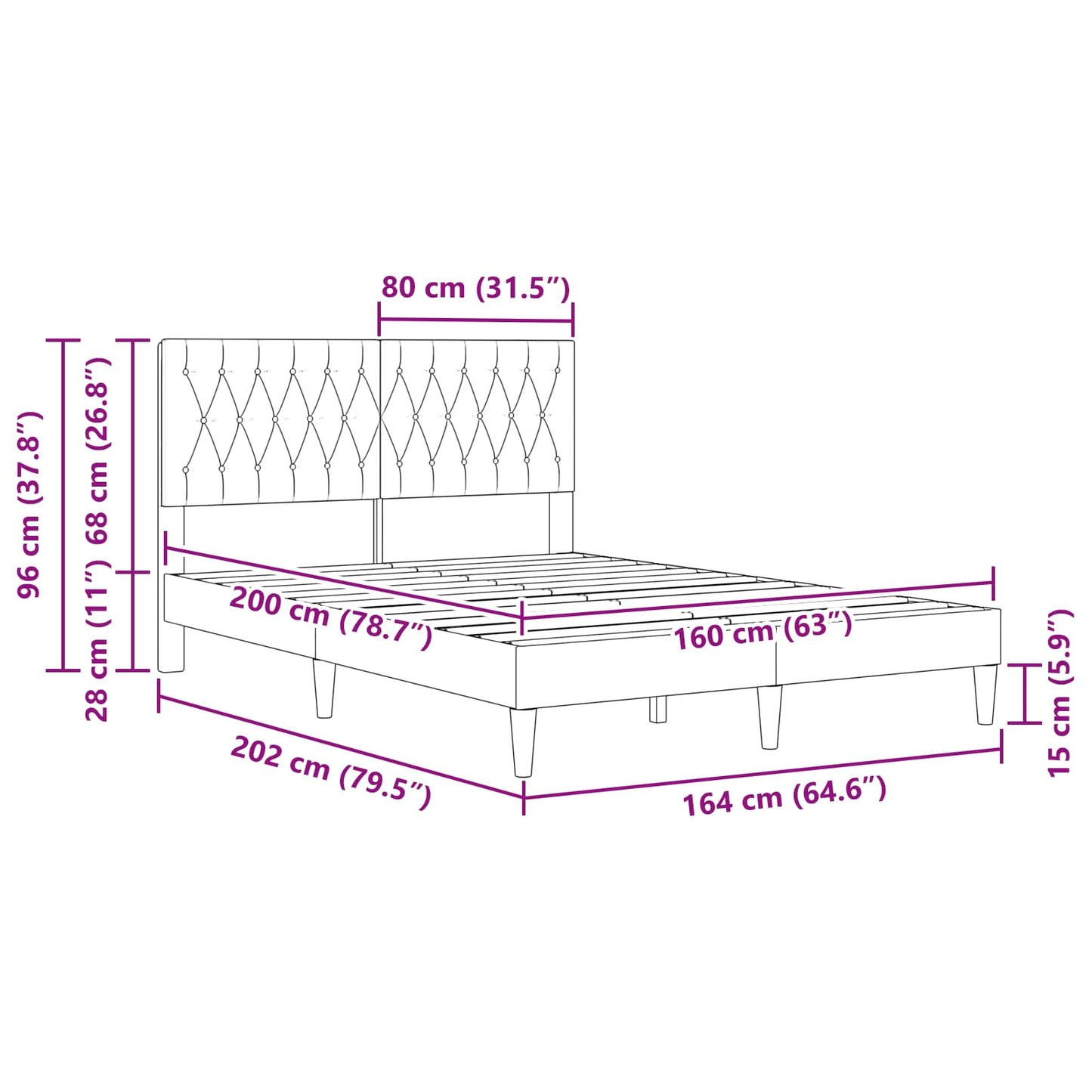 vidaXL Σκελετός Κρεβατιού με κεφαλάρι Μαύρο 160 x 200 cm Βελούδο