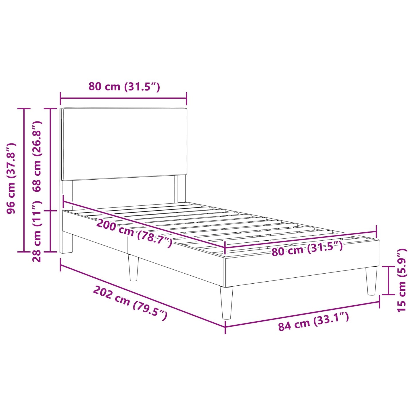 vidaXL Σκελετός Κρεβατιού Σκούρο Γκρι 80 x 200 cm Υφασμάτινο Κορντουρά