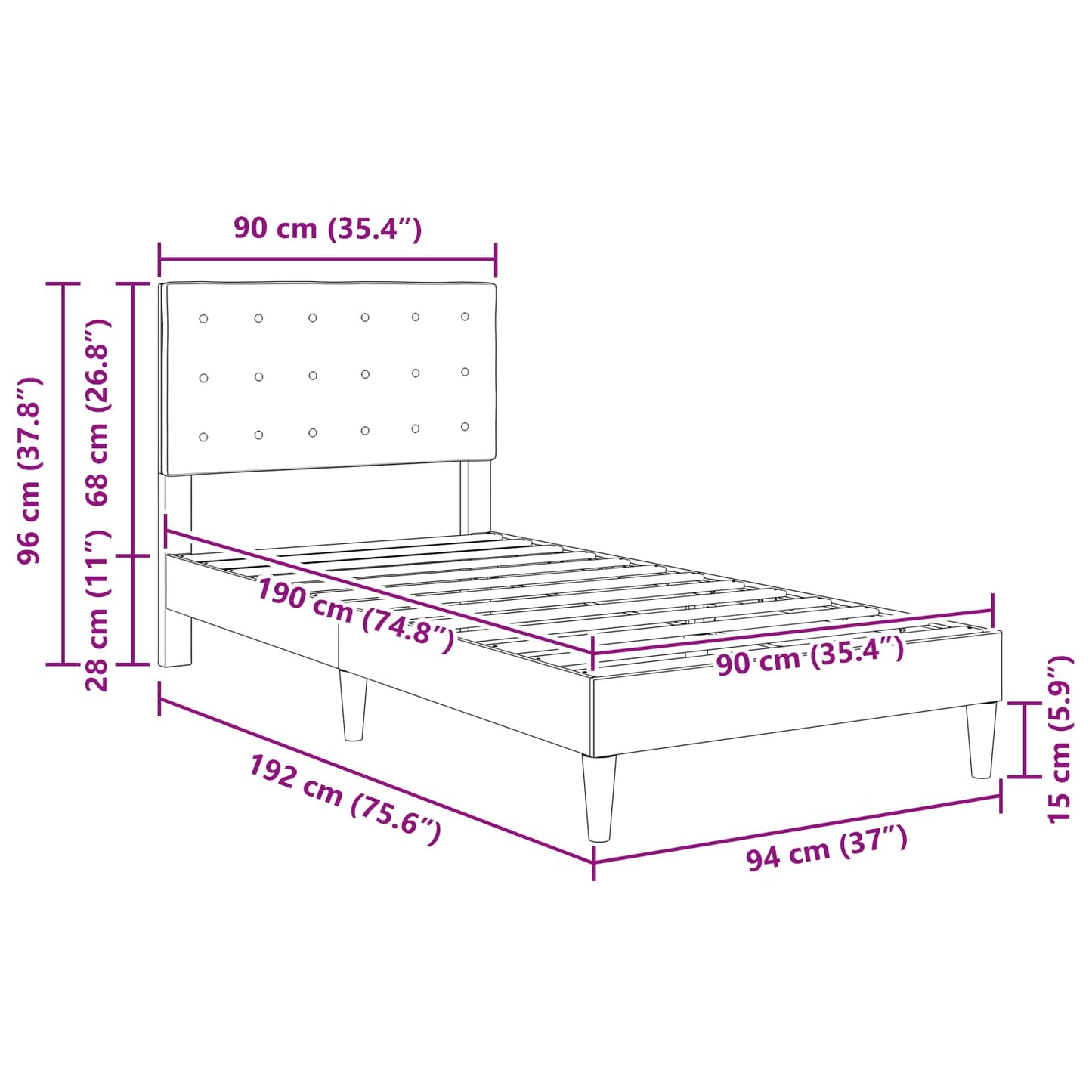 vidaXL Σκελετός Κρεβατιού Σκούρο Πράσινο 90 x 190 cm Ύφασμα