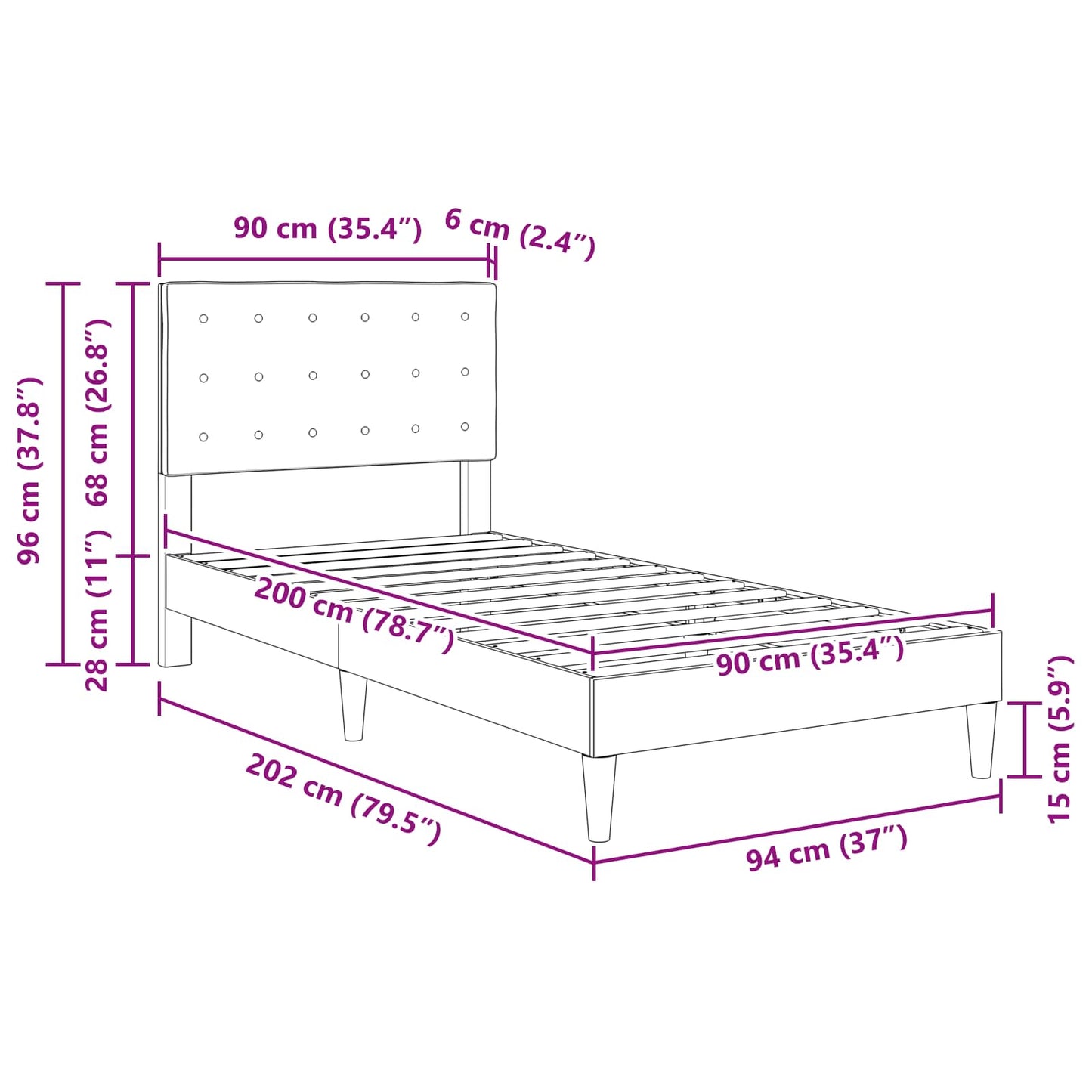 vidaXL Σκελετός Κρεβατιού Σκούρο Πράσινο 90 x 200 cm Ύφασμα
