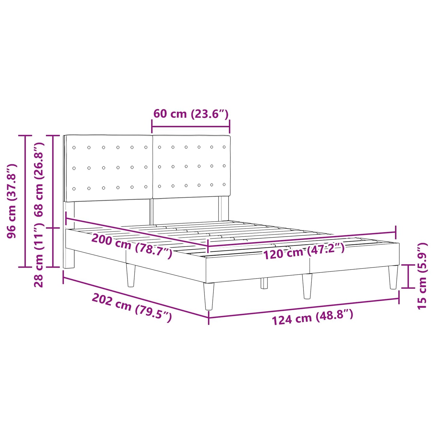 vidaXL Σκελετός Κρεβατιού με κεφαλάρι Μπλε 120 x 200 cm Ύφασμα