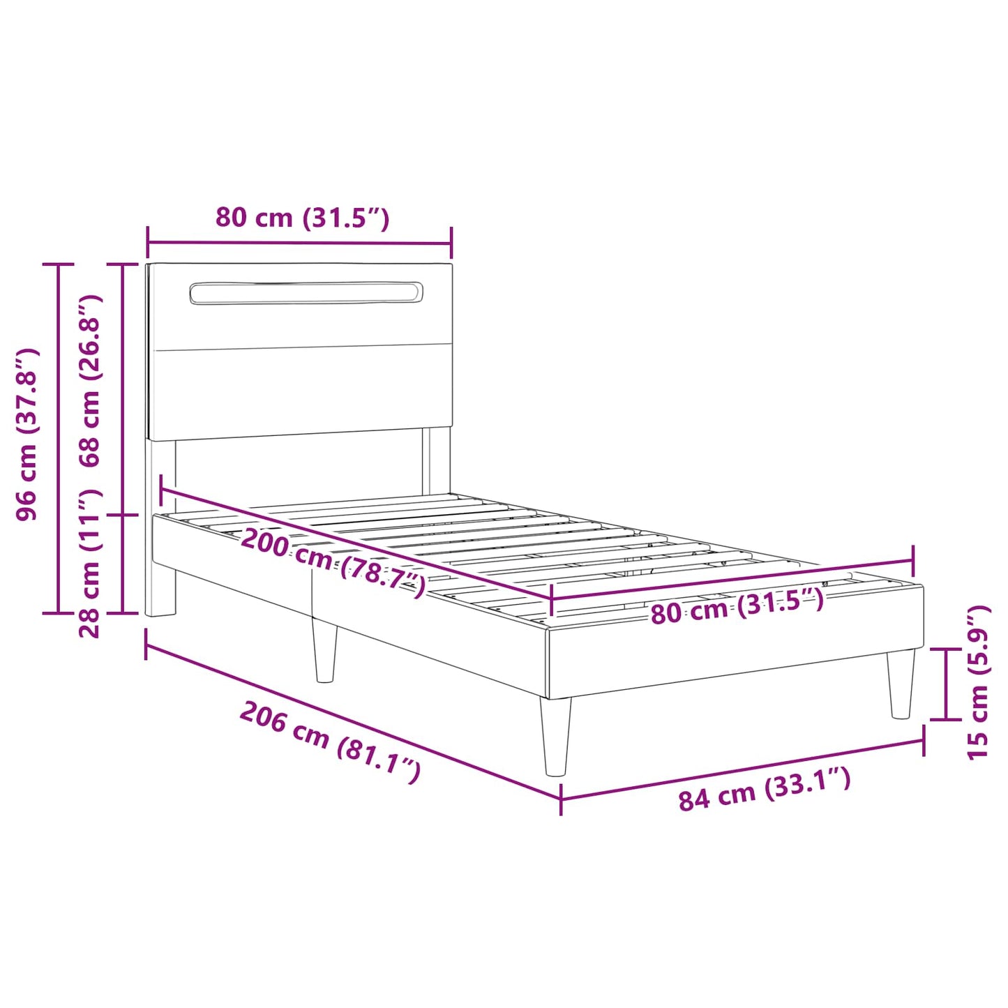 vidaXL Σκελετός Κρεβατιού με κεφαλάρι Γκρι 80 x 200 cm Τεχνητό Δέρμα