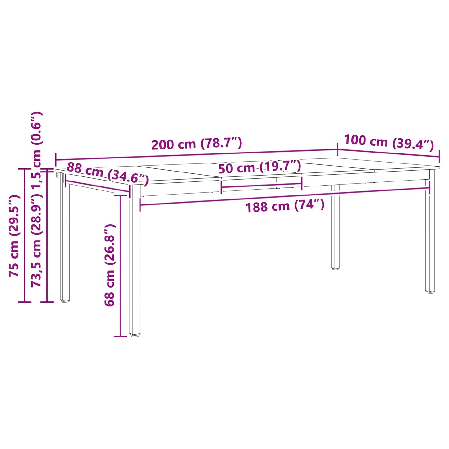 vidaXL Τραπεζαρία Λευκό 200 x 100 x 75 cm Στερεά ξυλεία πεύκου