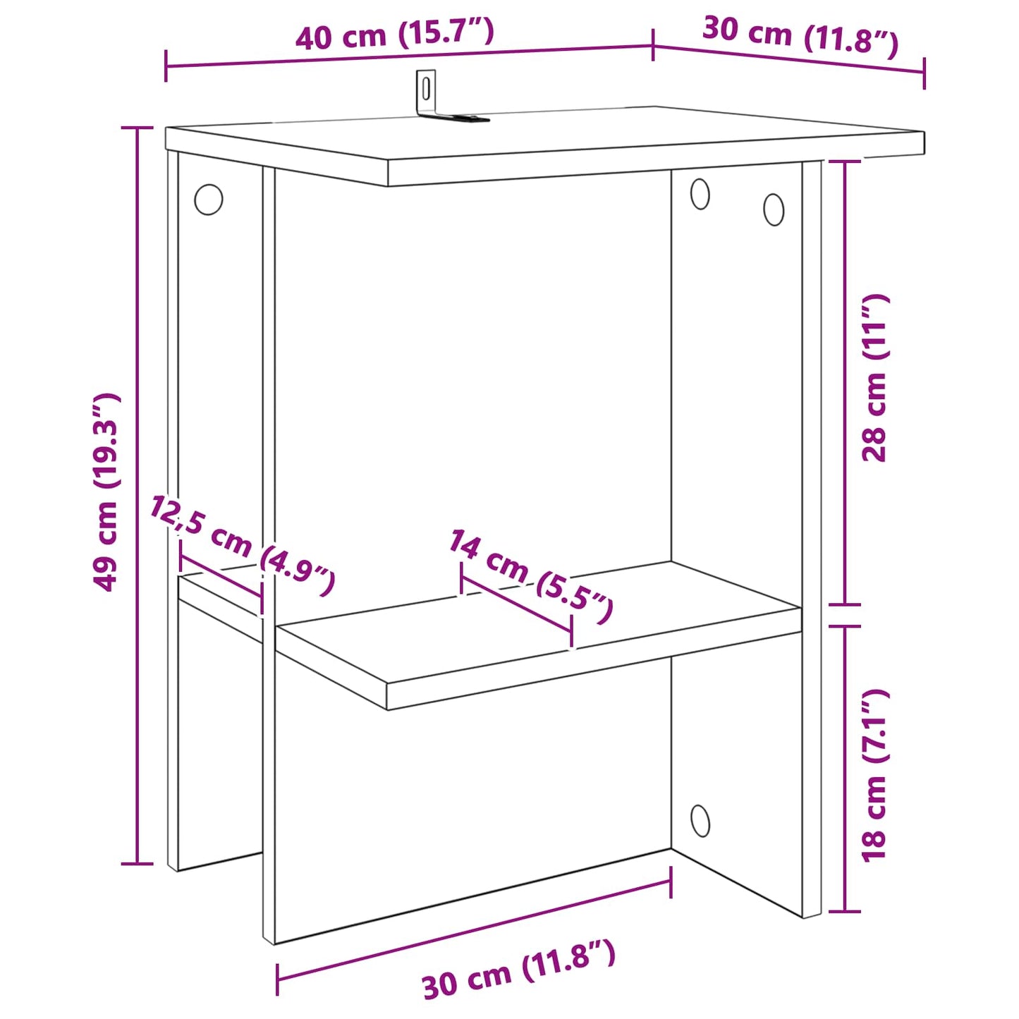 vidaXL Τραπεζάκι σαλονιού Artisan Δρυς 40 x 30 x 49 εκ.