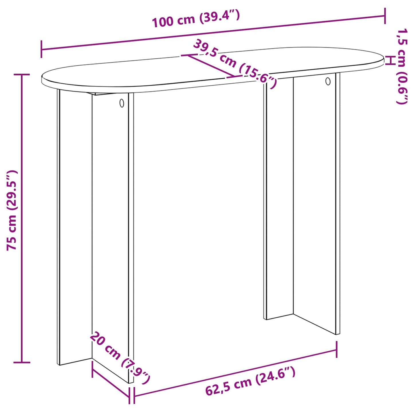 vidaXL Τραπέζι κονσόλας με αποθήκευση Sonoma Δρυς 100 x 39,5 x 75 εκ