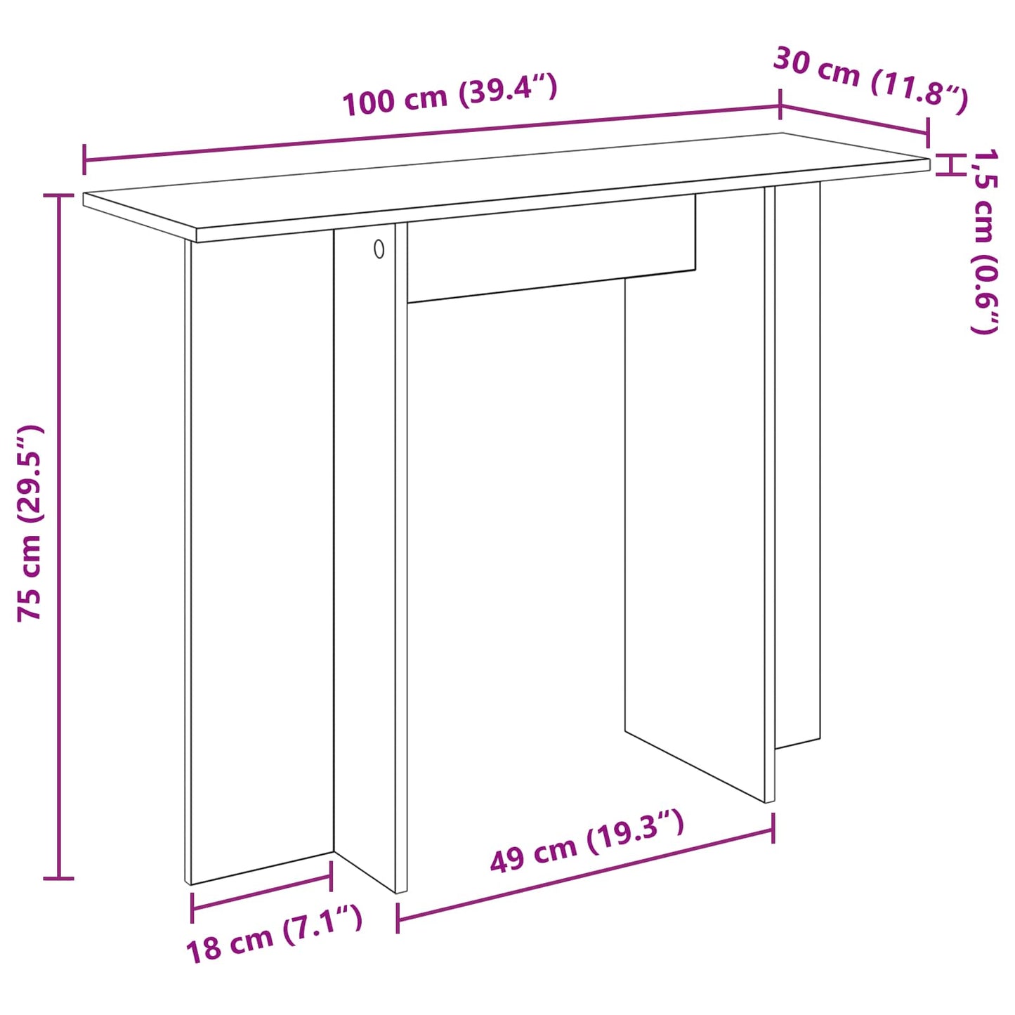 vidaXL Τραπέζι κονσόλας Λευκό 100 x 30 x 75 εκ Επεξεργασμένο Ξύλο