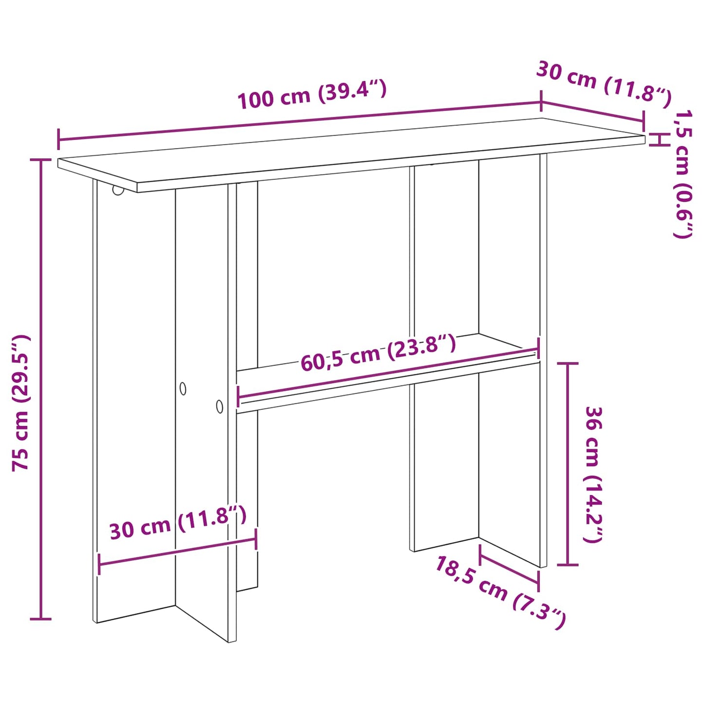 vidaXL Τραπέζι κονσόλας Artisan Δρυς 100 x 30 x 75 εκ