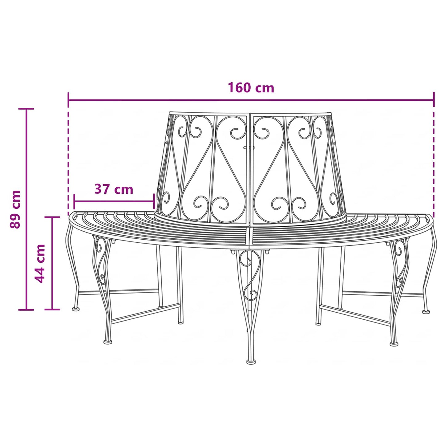 vidaXL Παγκάκι Δέντρου 4 -θέσιο 160 x 80 x 89 εκ. steel Μαύρο