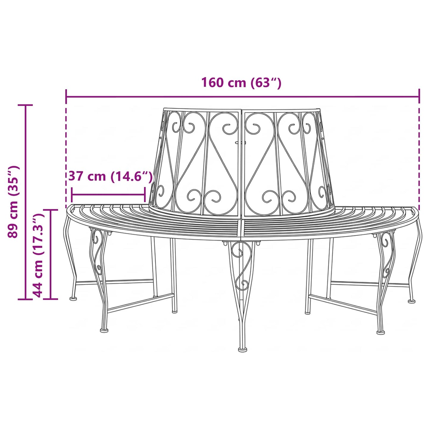 vidaXL Παγκάκι Δέντρου 4 -θέσιο 160 x 80 x 89 εκ. steel Αρχαίο Καφέ