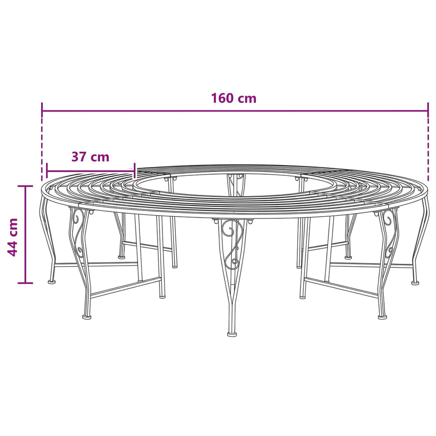 vidaXL Παγκάκι Δέντρου 8-Αριθμός καθισμάτων Ø 160 x 44 εκ Ατσάλι