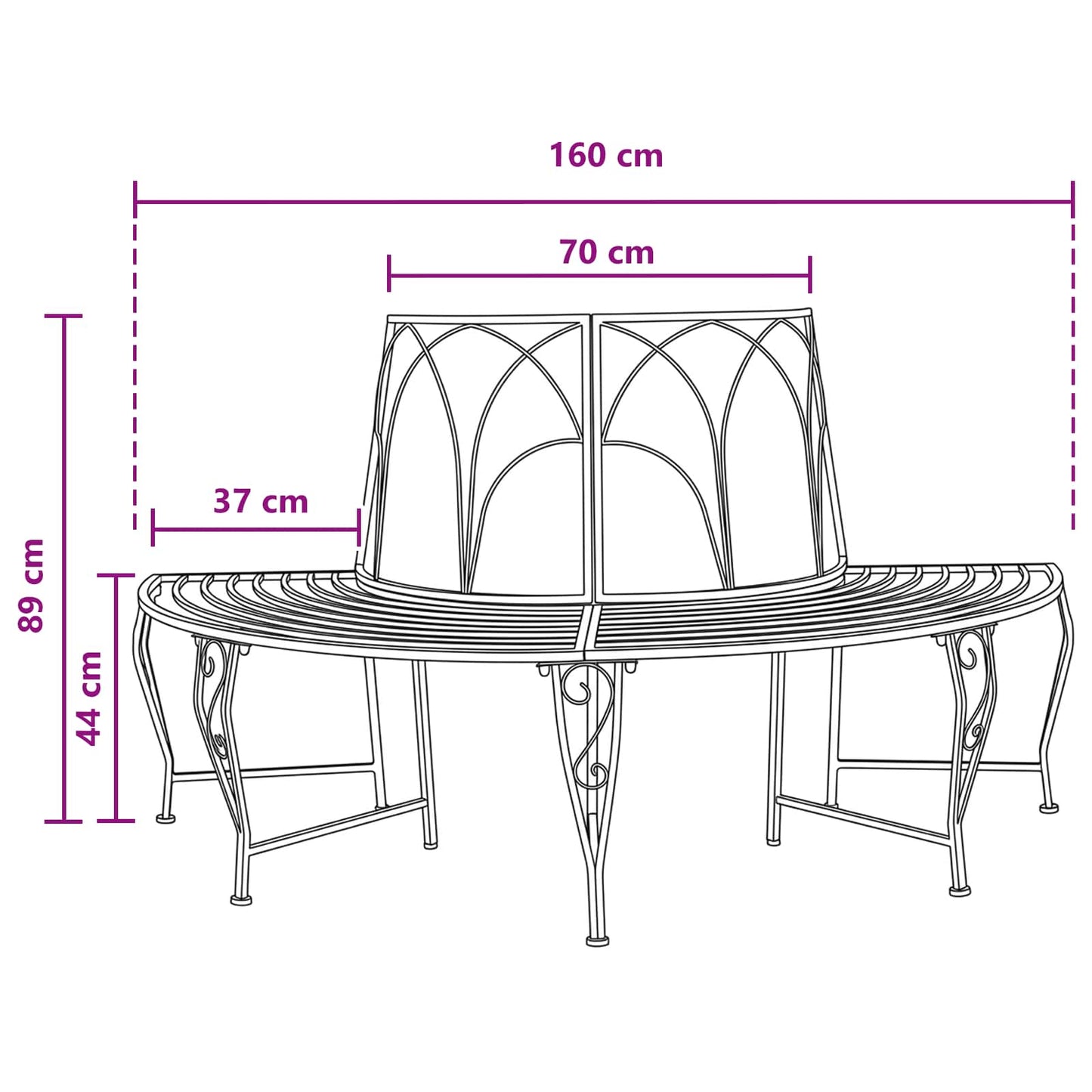vidaXL Παγκάκι Δέντρου 4 -θέσιο 160 x 80 x 89 εκ steel Αντίκες Λευκό