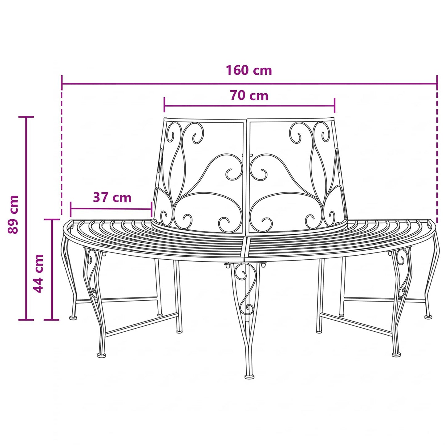 vidaXL Παγκάκι Δέντρου 4-Αριθμός καθισμάτων 160 x 80 x 89 εκ. Ατσάλι