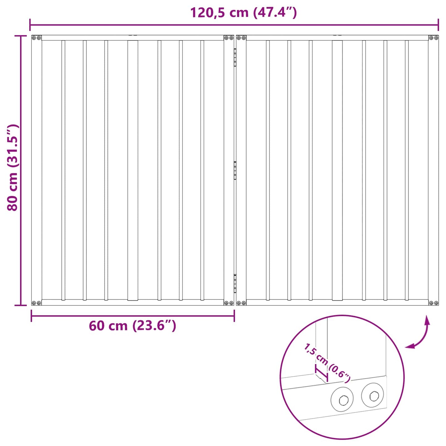 vidaXL Πόρτα Σκύλου 2 τμχ. Μαύρο 60 x 80 cm Επικαλυμμένος Χάλυβας