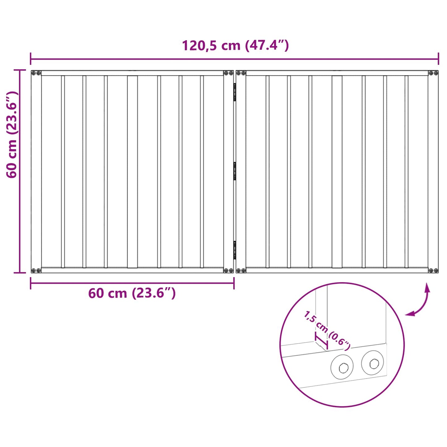 vidaXL Πόρτα Σκύλου 2 τμχ. Μαύρο 60 x 60 cm Επικαλυμμένος Χάλυβας