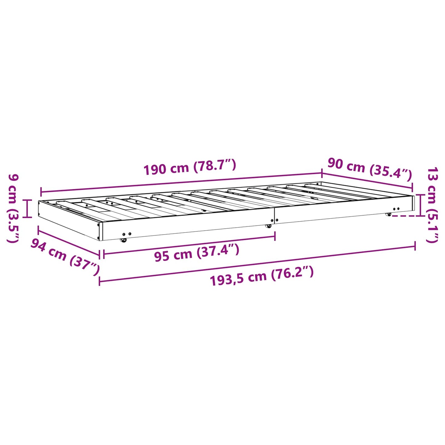 vidaXL Σκελετός Κρεβατιού Κερωτό καφέ 90 x 190 cm Στερεά ξυλεία πεύκου
