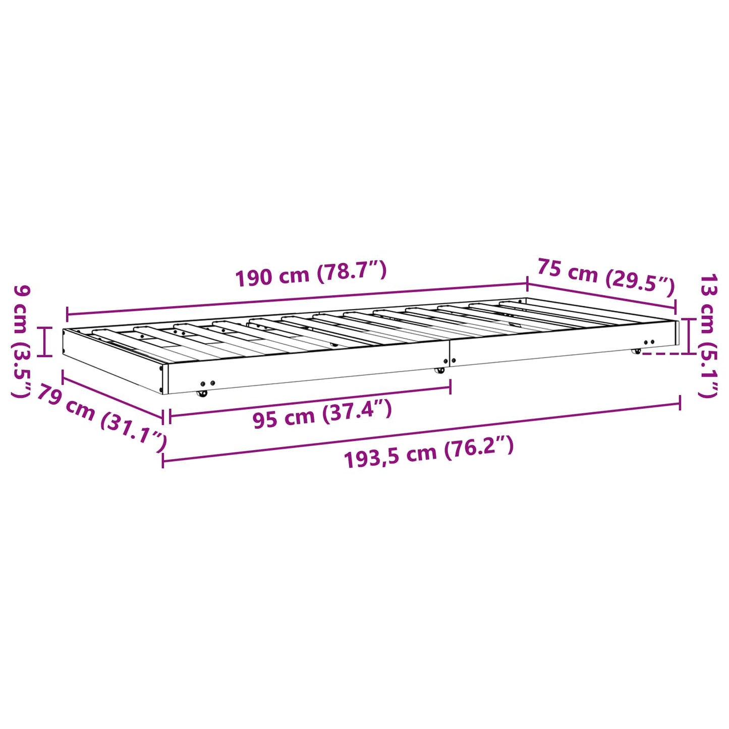 vidaXL Σκελετός Κρεβατιού Κερωτό καφέ 70 x 190 cm Στερεά ξυλεία πεύκου