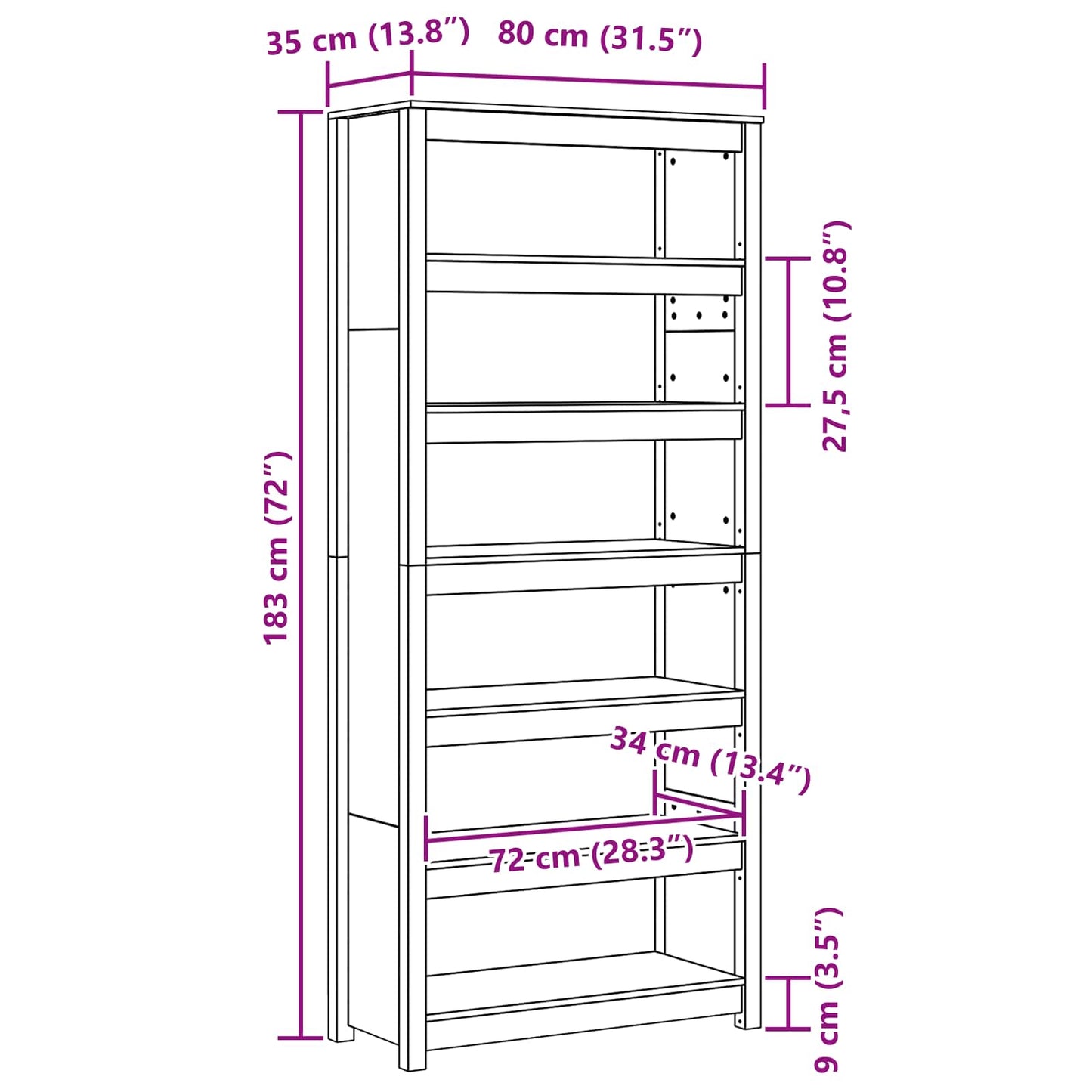 vidaXL Βιβλιοθήκη Κερωτό καφέ 80 x 35 x 183 εκ. Στερεά ξυλεία πεύκου