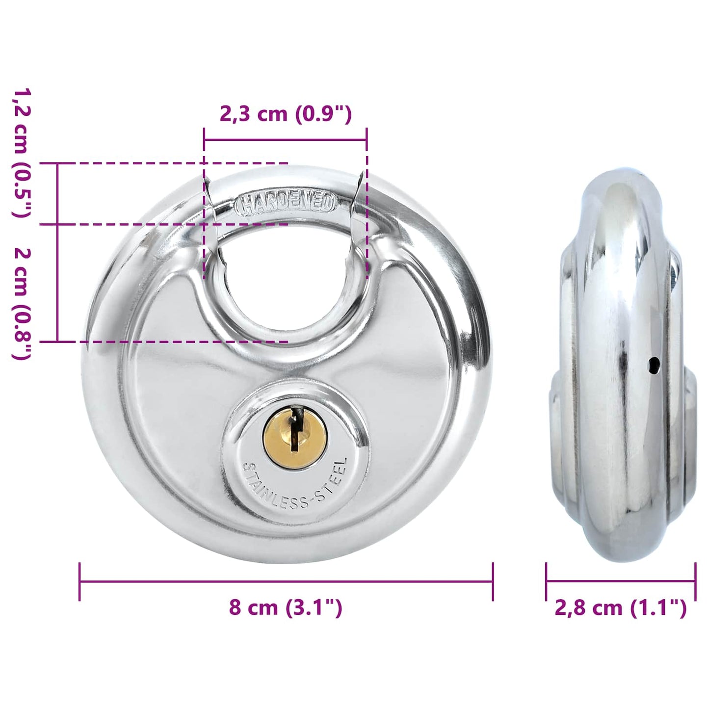 vidaXL Κλειδώματα Discus με Κλειδιά 2 pcs Ασημί 8 x 2.8 x 8 εκ