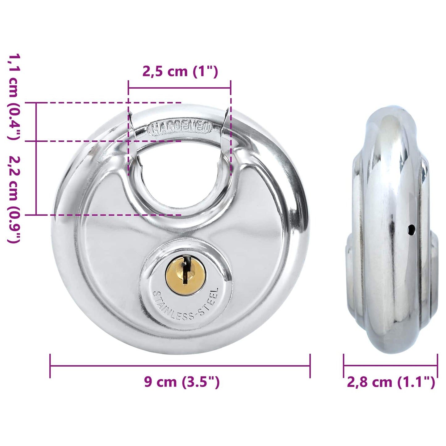 vidaXL Κλειδώματα Discus με Κλειδιά 2 pcs Ασημί 9 x 2.8 x 9 εκ