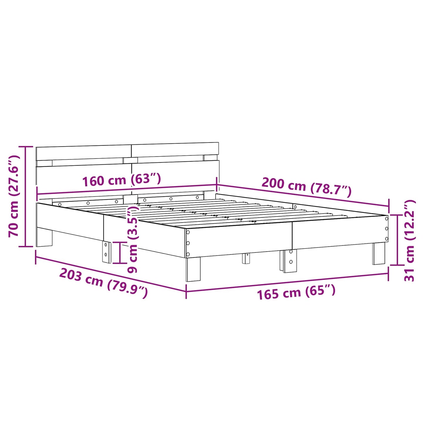 vidaXL Σκελετός Κρεβατιού Παλιό ξύλο 160 x 200 cm Επεξεργασμένο ξύλο