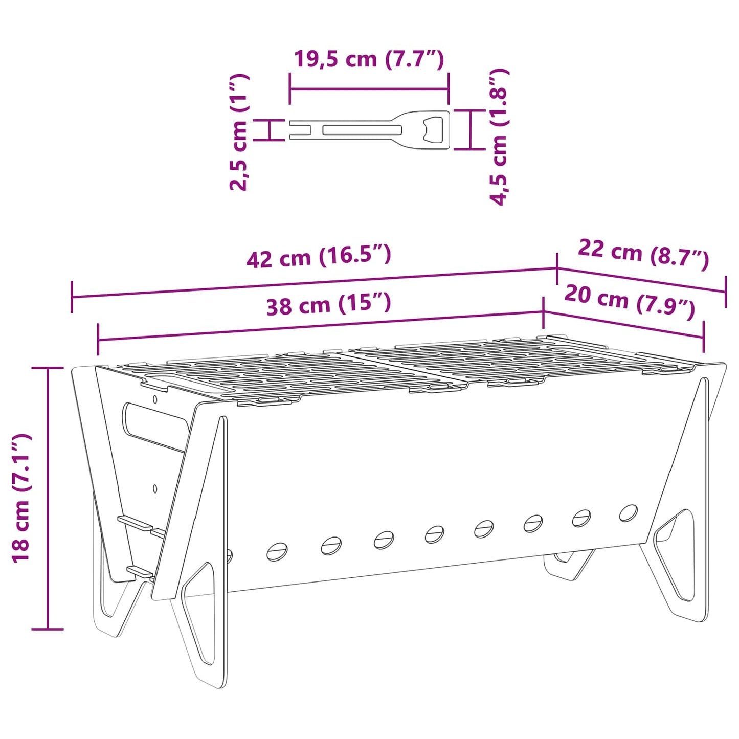 vidaXL Φωτιά στο κάμπινγκ 42 x 22 x 18 εκ. Ανοξείδωτο Ατσάλι Ασημί