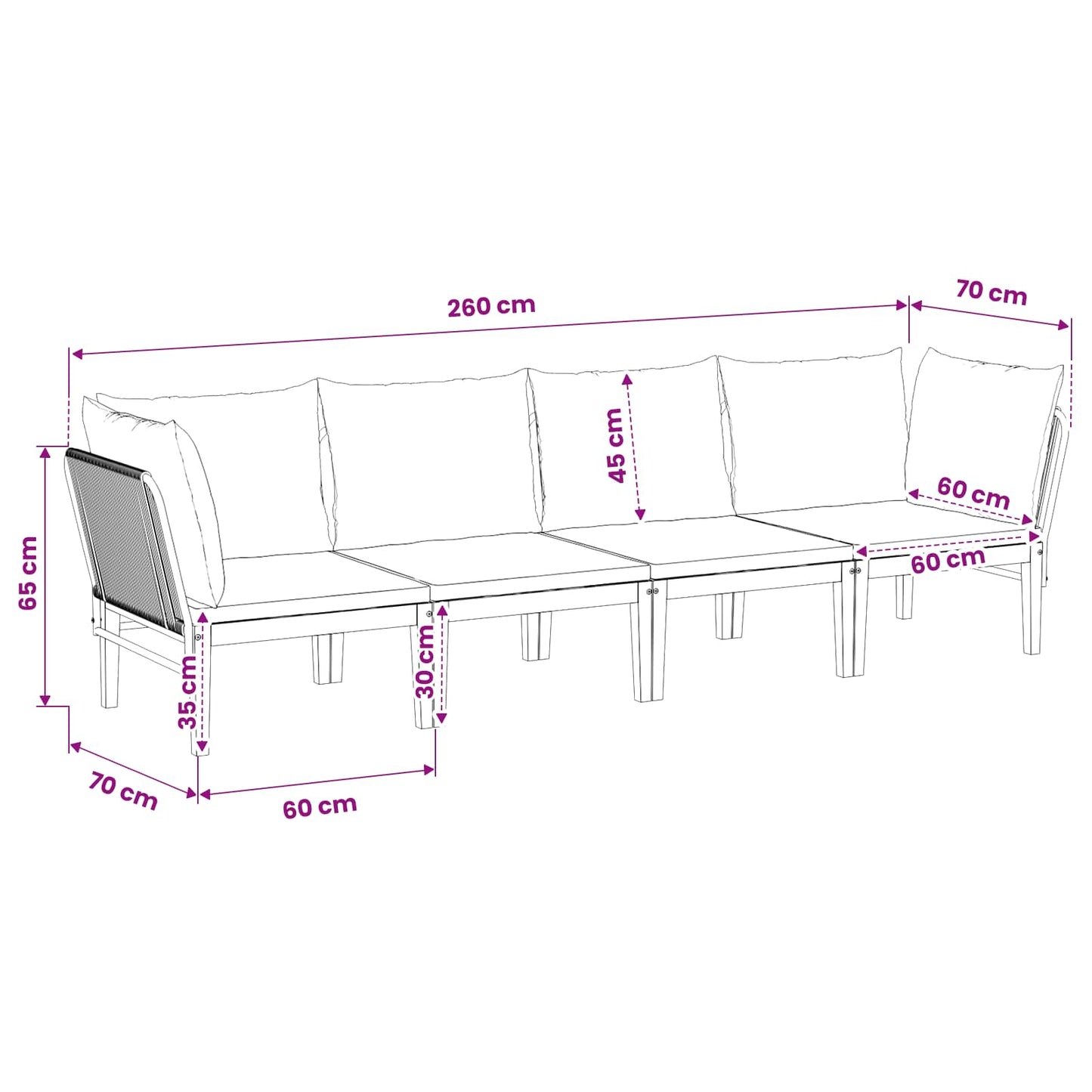 vidaXL 4 pcs Στερεό Acacia Ξύλο & Σχοινί Φυσικό
