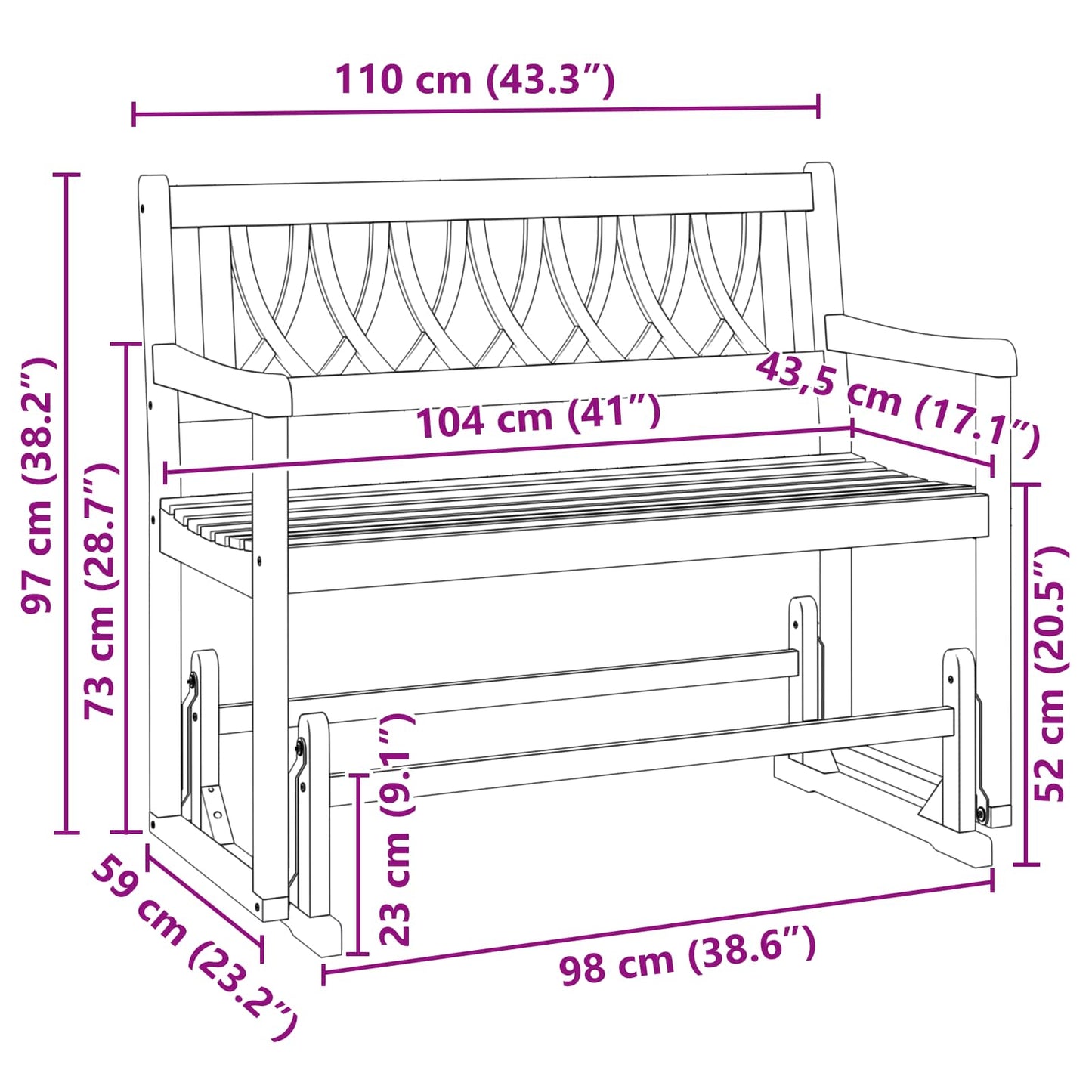 vidaXL Κήπος Γλόντερ Μπάγκο Φυσικό 110 x 59 x 97 εκ.