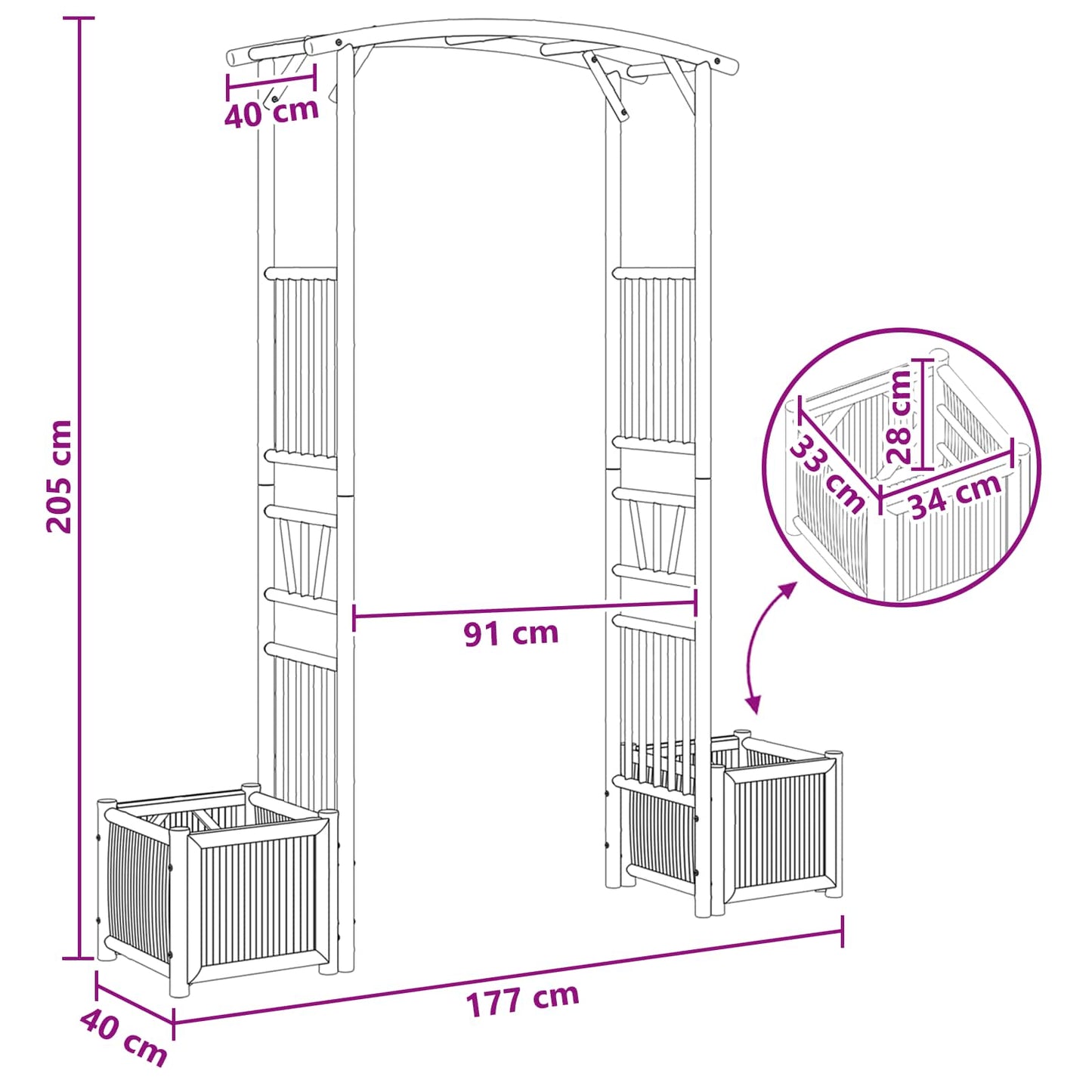 vidaXL Κήπος Αψίδα Φυσικό 177 x 40 x 205 εκ. Μπαμπού