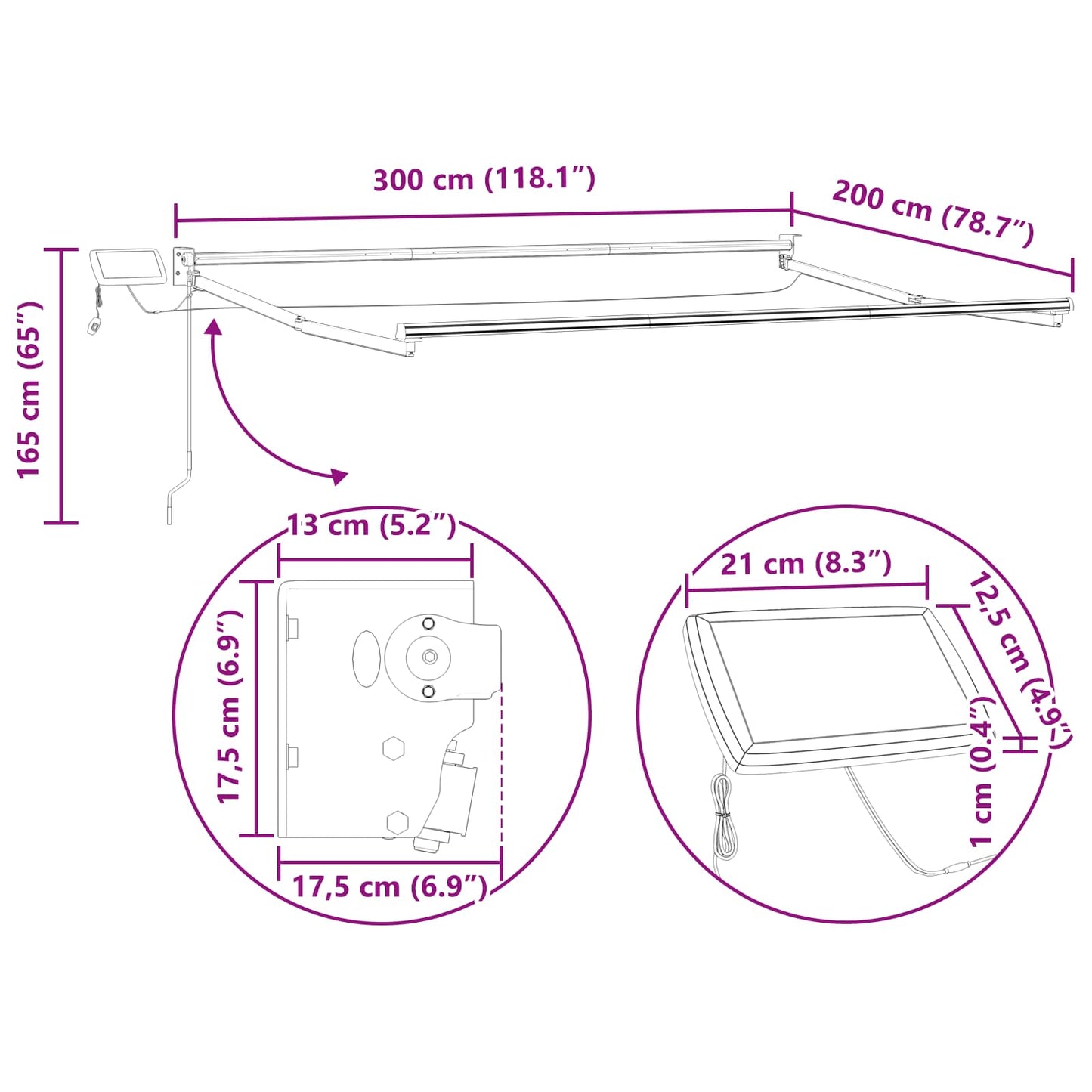 vidaXL Ηλεκτρικό Ανακλινόμενο Κάθισμα Ανθρακί 3 x 2 m Αλουμίνιο