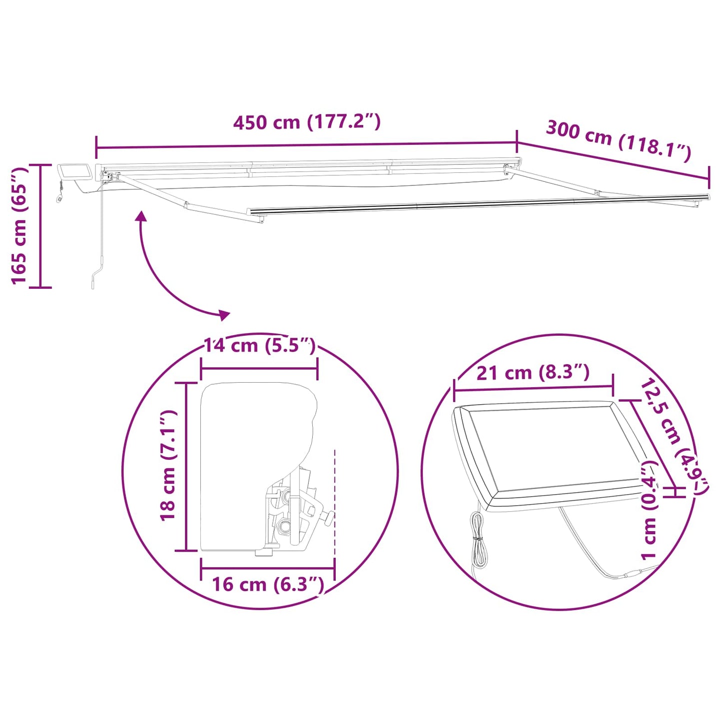 vidaXL Χειροκίνητο πλαίσιο τέντας με LED Ανθρακί 4,5 x 3 μ Αλουμίνιο