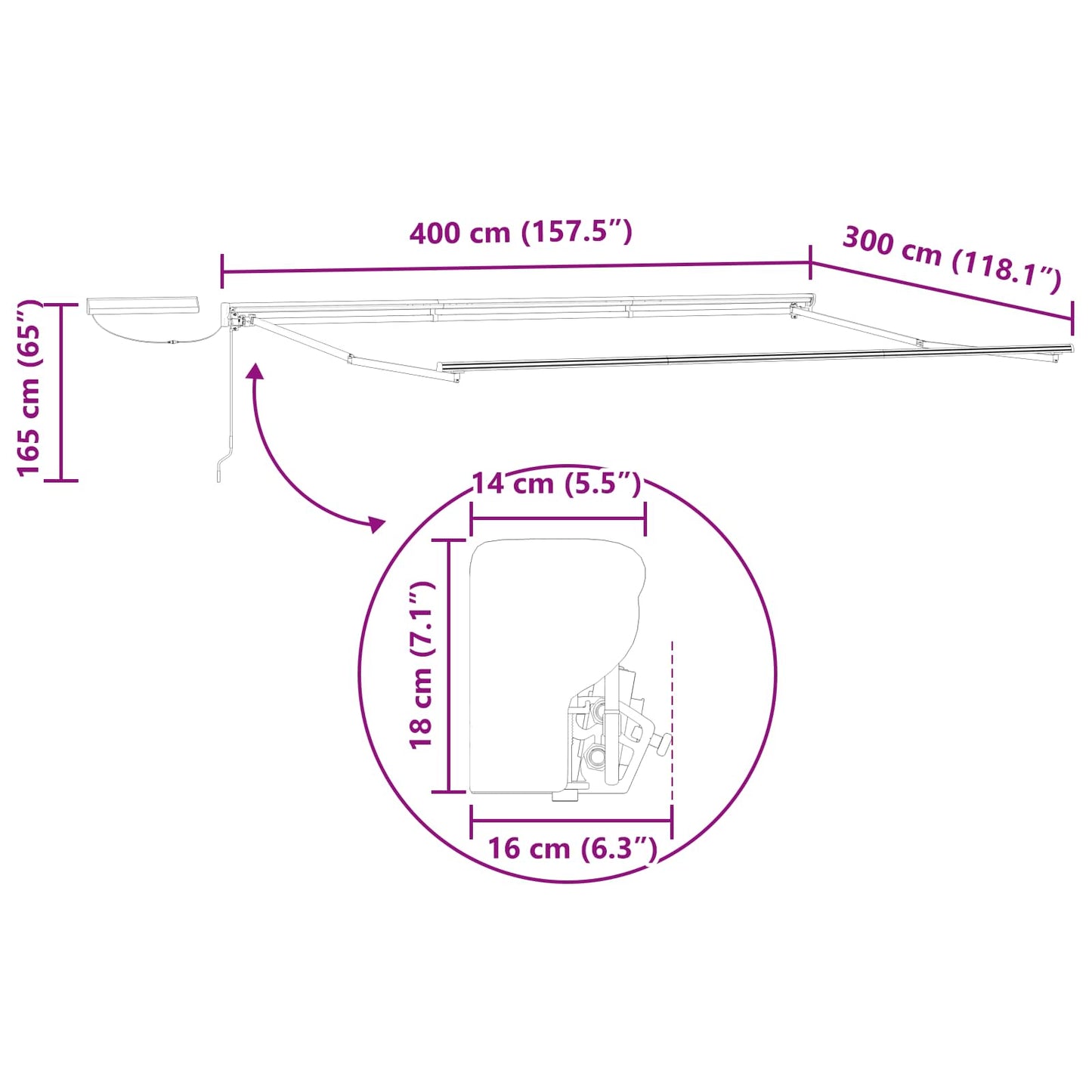 vidaXL Solar Electric Awning Frame 4 x 3 m Ανθρακί