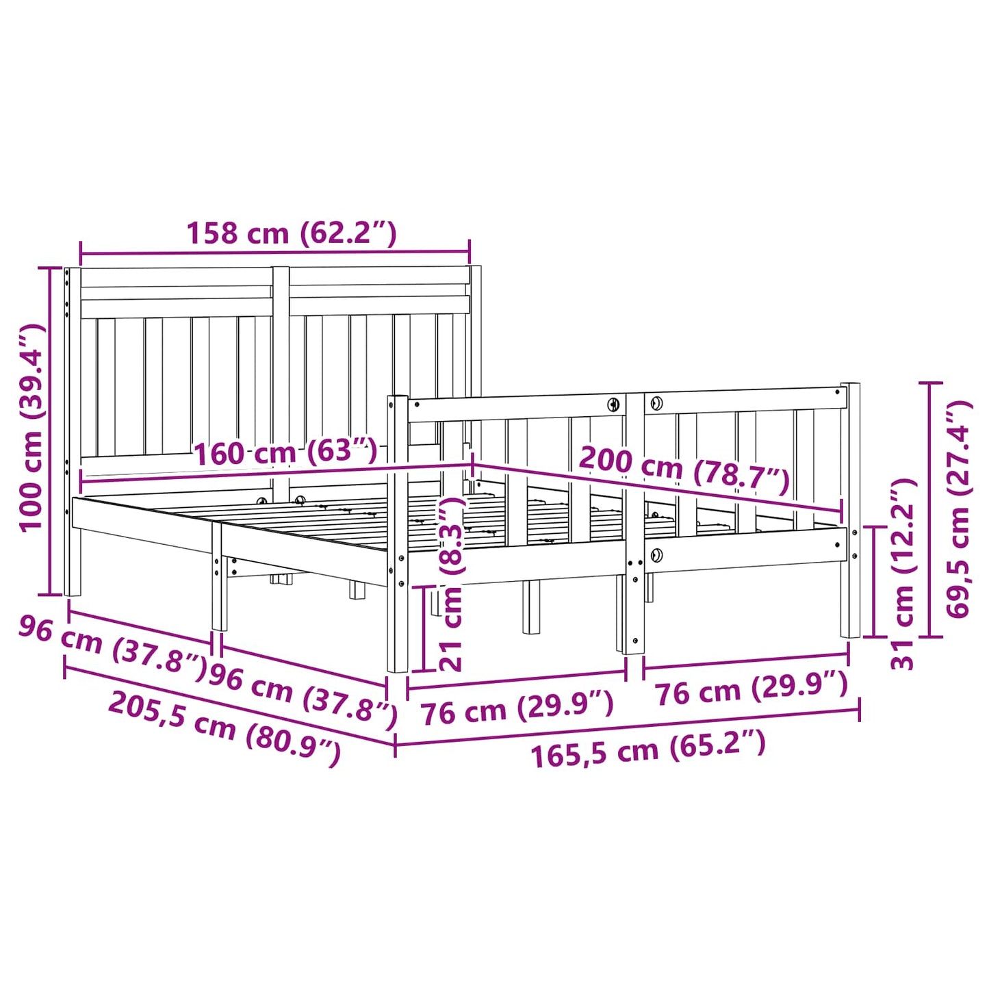 vidaXL Σκελετός Κρεβατιού Κερωτό καφέ 205,5 x 165,5 x 100 εκ