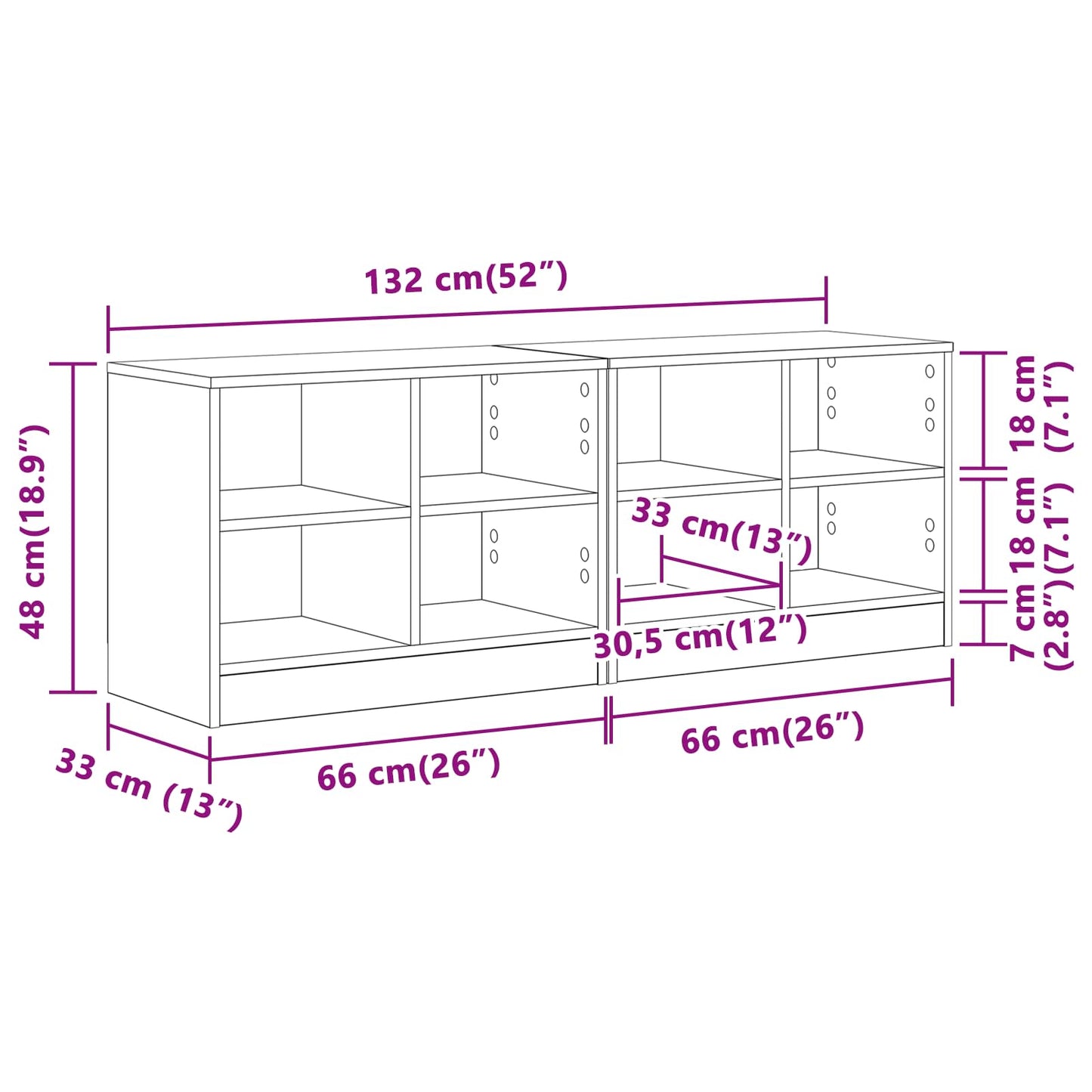 vidaXL Ντουλάπι κρεβατιού με ράφι 2 pcs Λευκό 66 x 33 x 48 εκ.