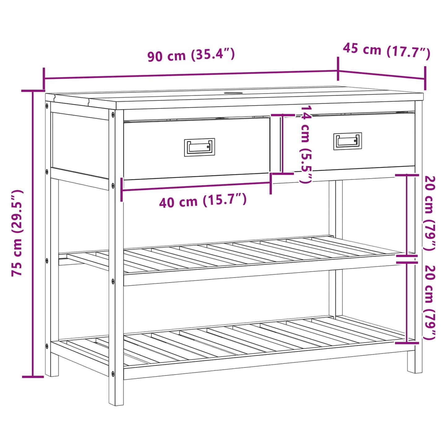 vidaXL Ντουλάπι Μπάνιου Φυσικό 90 x 45 x 75 cm Στερεό Ξύλο Τίκ