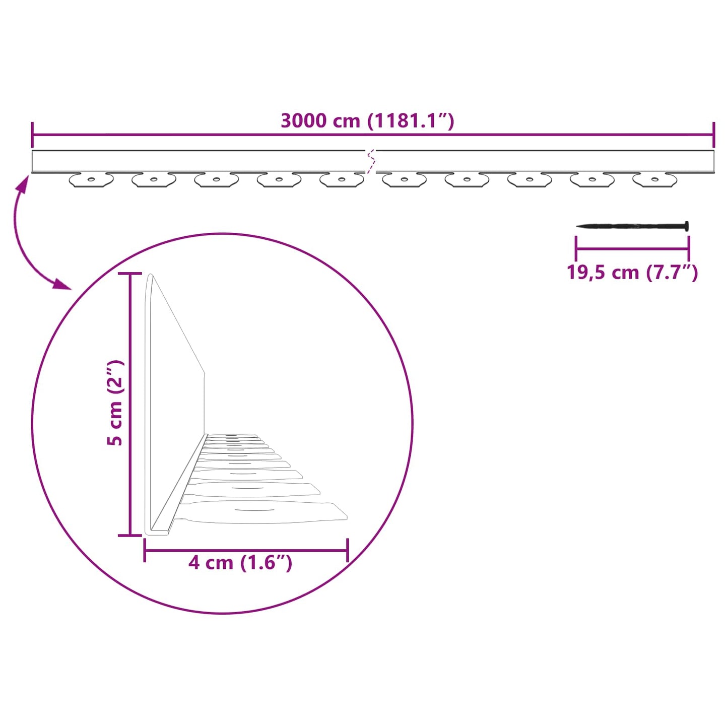 vidaXL Περιγράμματα γκαζόν Μαύρο 3000 x 4 x 5 cm Πλαστικό