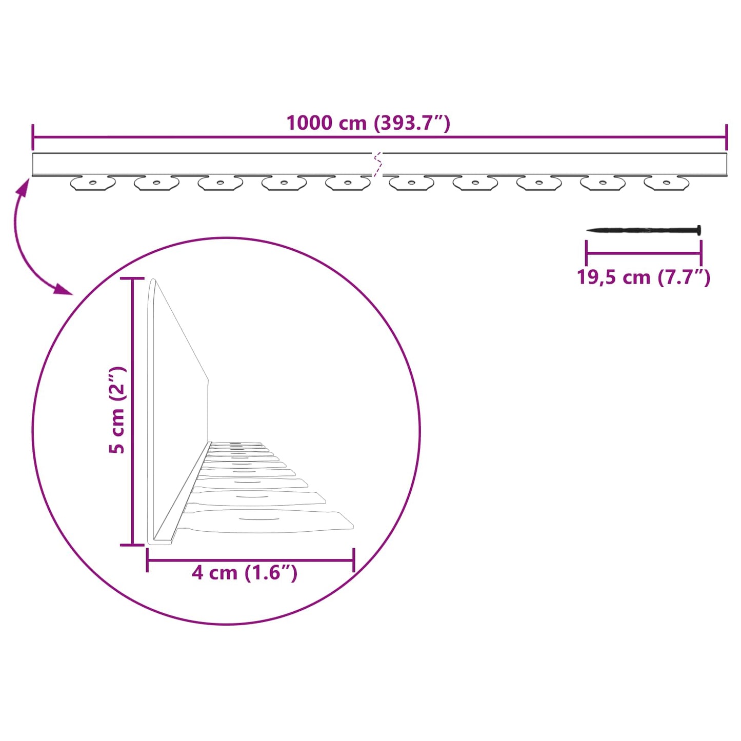 vidaXL Περιγράμματα γκαζόν Πράσινο 1000 x 4 x 5 εκ Πλαστικό