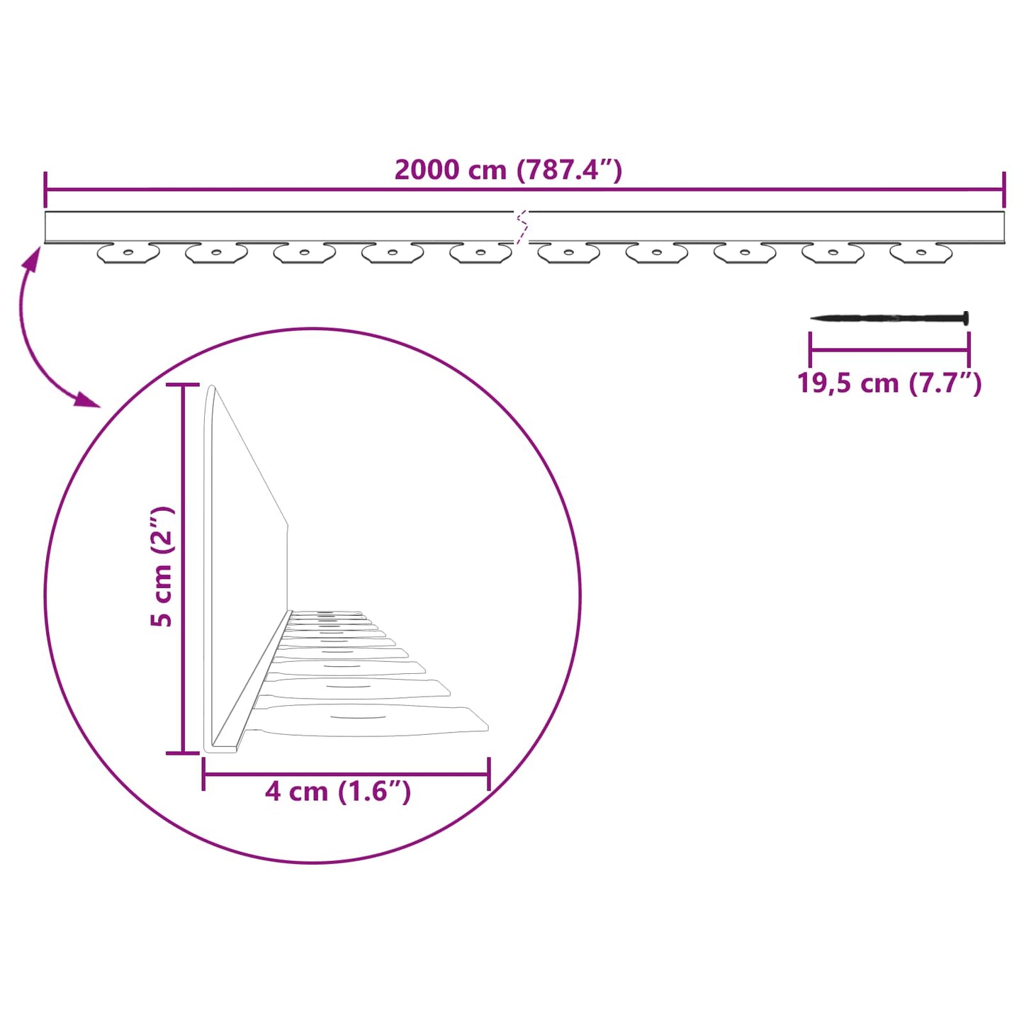 vidaXL Περιγράμματα γκαζόν Γκρι 2000 x 4 x 5 εκ. Πλαστικό
