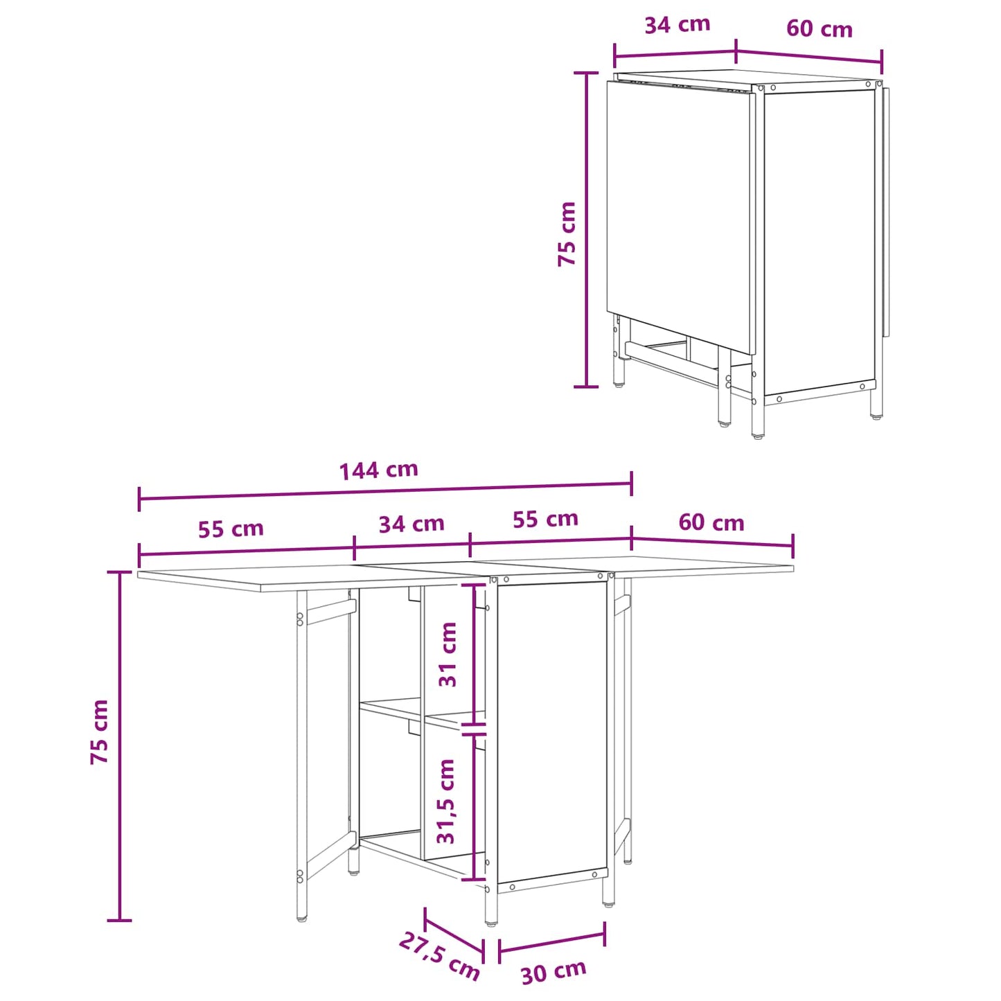 vidaXL Τραπέζι φαγητού 144 x 60 x 75 εκ. Επεξεργασμένο Ξύλο Μαύρη Δρυς